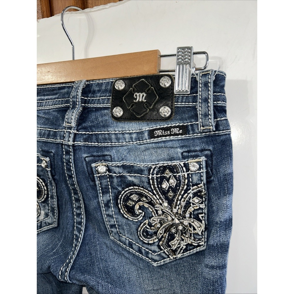 Miss Me Girls Skinny Jeans Sequined Fluer De Lis Embroidered Pockets 12 Stretch